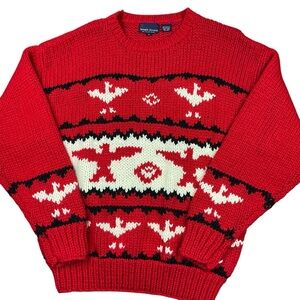 Vintage 80s chunky knit Kenneth Stevens Thunderbird hand knit sweater size Large